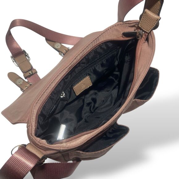 Salamander Nylon Leather Crossbody Shoulder Bag Mauve Adjustable Strap Pockets - Picture 7 of 11